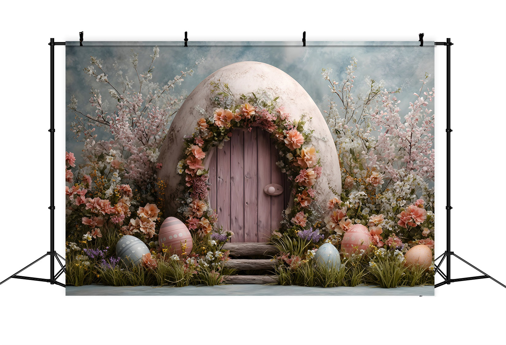 Bunny Burrow Backdrop Pink Door Egg Blossoms Photo Backdrop Easter By Magali