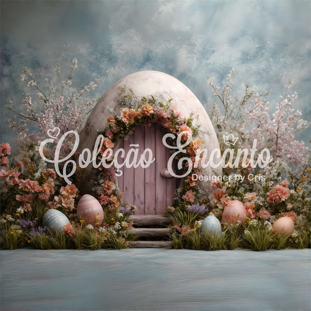 Bunny Burrow Backdrop Pink Door Egg Blossoms Photo Backdrop Easter By Magali