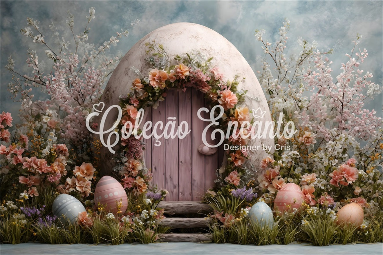 Bunny Burrow Backdrop Pink Door Egg Blossoms Photo Backdrop Easter By Magali