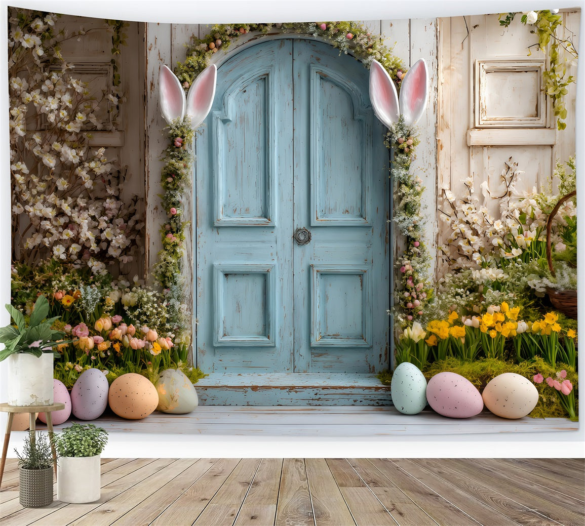 Easter Daffodil Backdrop Bunny Ears Blue Door Backdrops For Easter Pictures By Magali