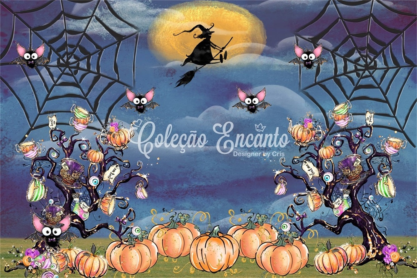 Childrens Backdrop Spooky Pumpkin Tree Web Night Kids Halloween Backdrop By Magali