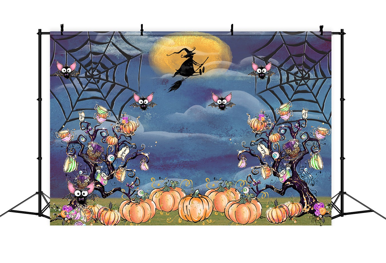 Childrens Backdrop Spooky Pumpkin Tree Web Night Kids Halloween Backdrop By Magali
