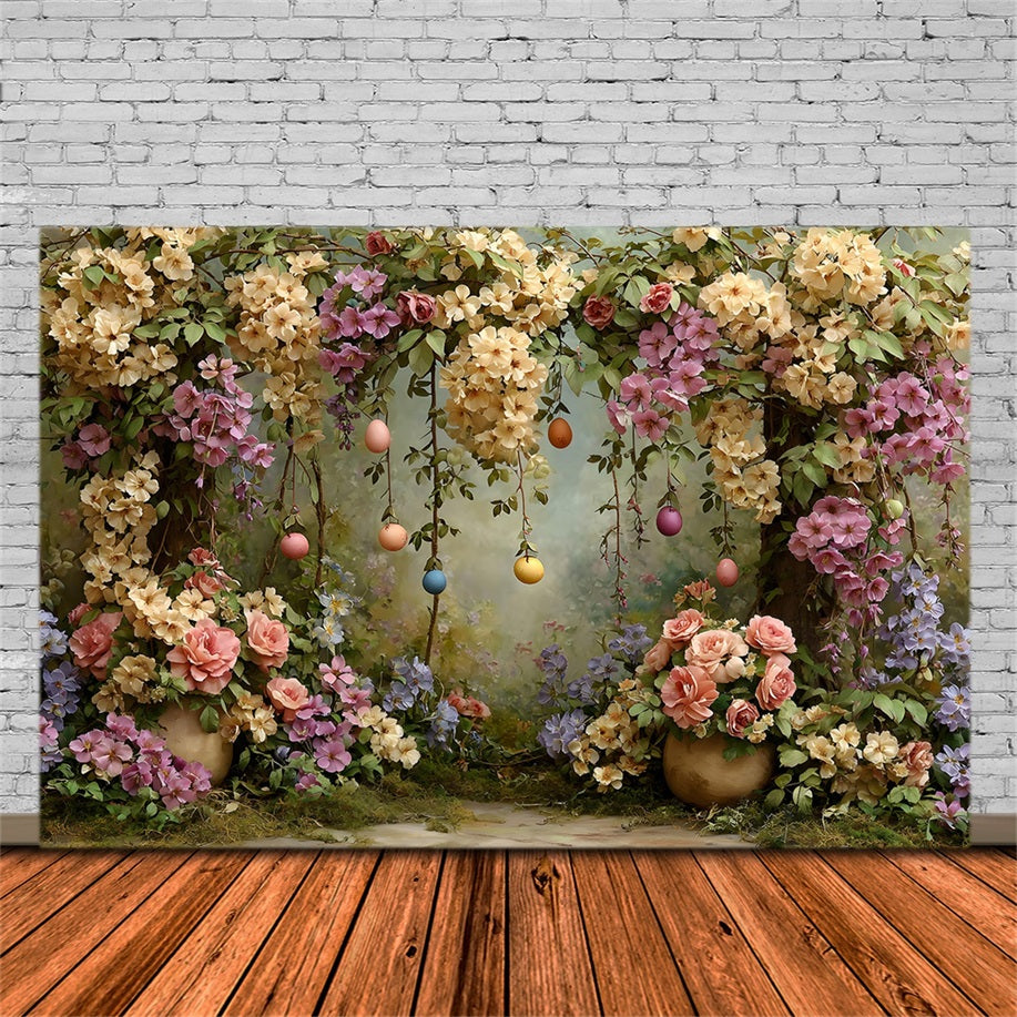 Easter Vintage Floral Backdrop Flower Arch Egg Garland Photography Backdrop Easter By Magali
