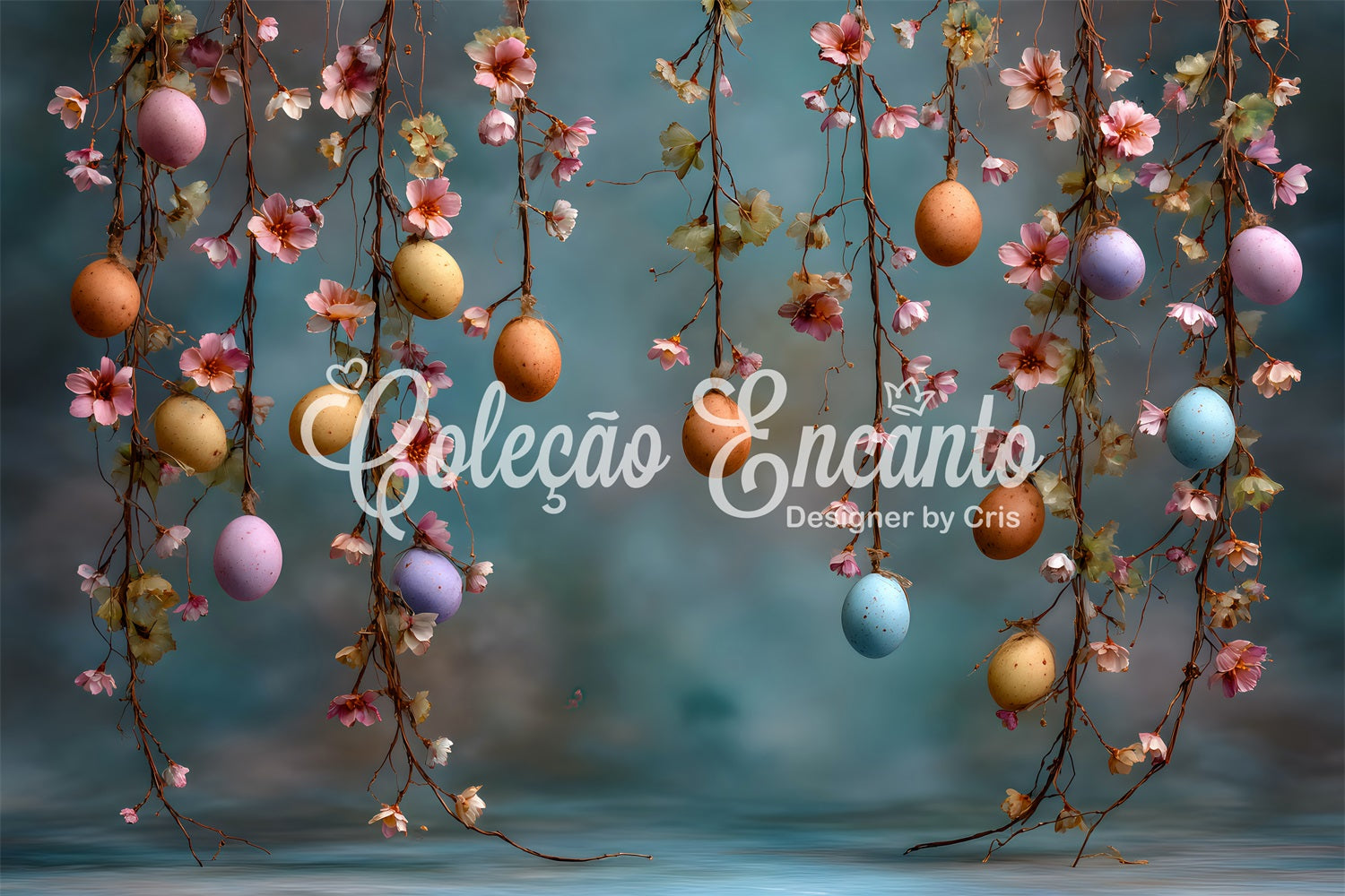 Easter Spring Backdrop Hanging Eggs Blossom Vines Photo Backdrops For Easter By Magali