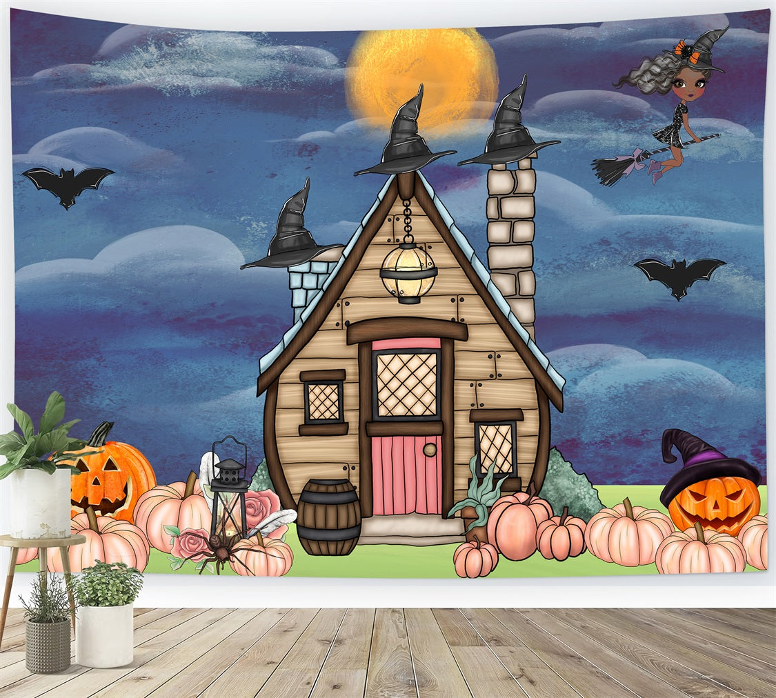 Newborn Photography Backdrops Witch Hat Cottage Pumpkin Halloween Backdrop For Kids By Magali