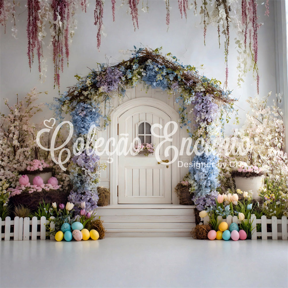 Easter Wreath Doorway Backdrop Blue Arch White Door Photography Backdrops Easter By Magali