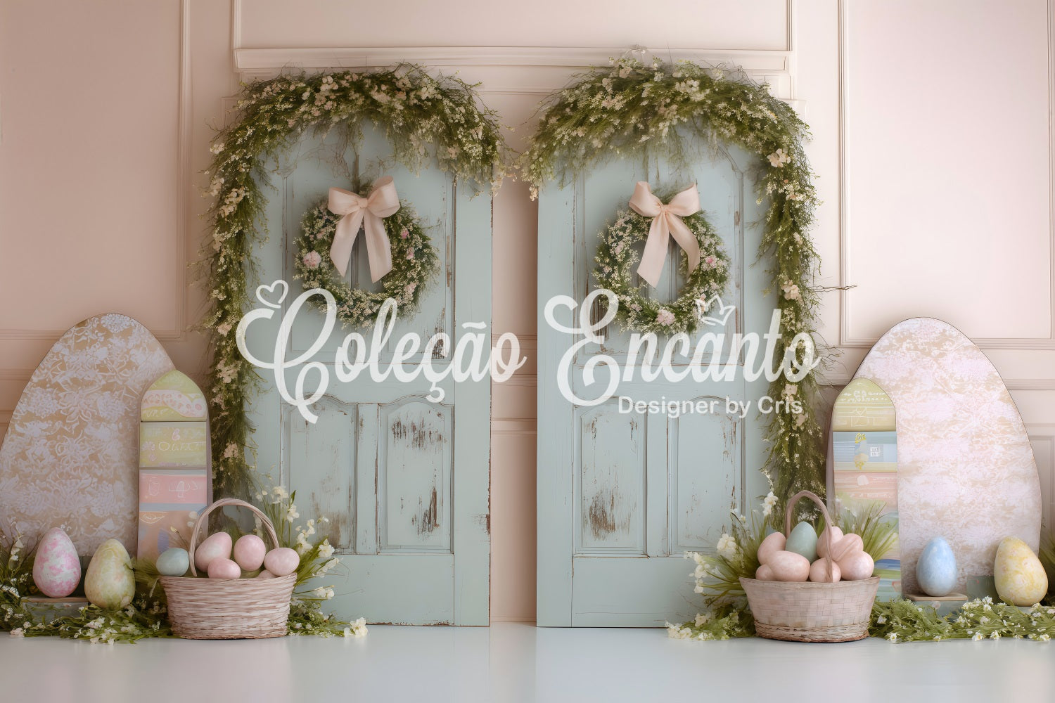 Happy Easter Backdrop Double Doors Egg Baskets Easter Backdrop Photo By Magali