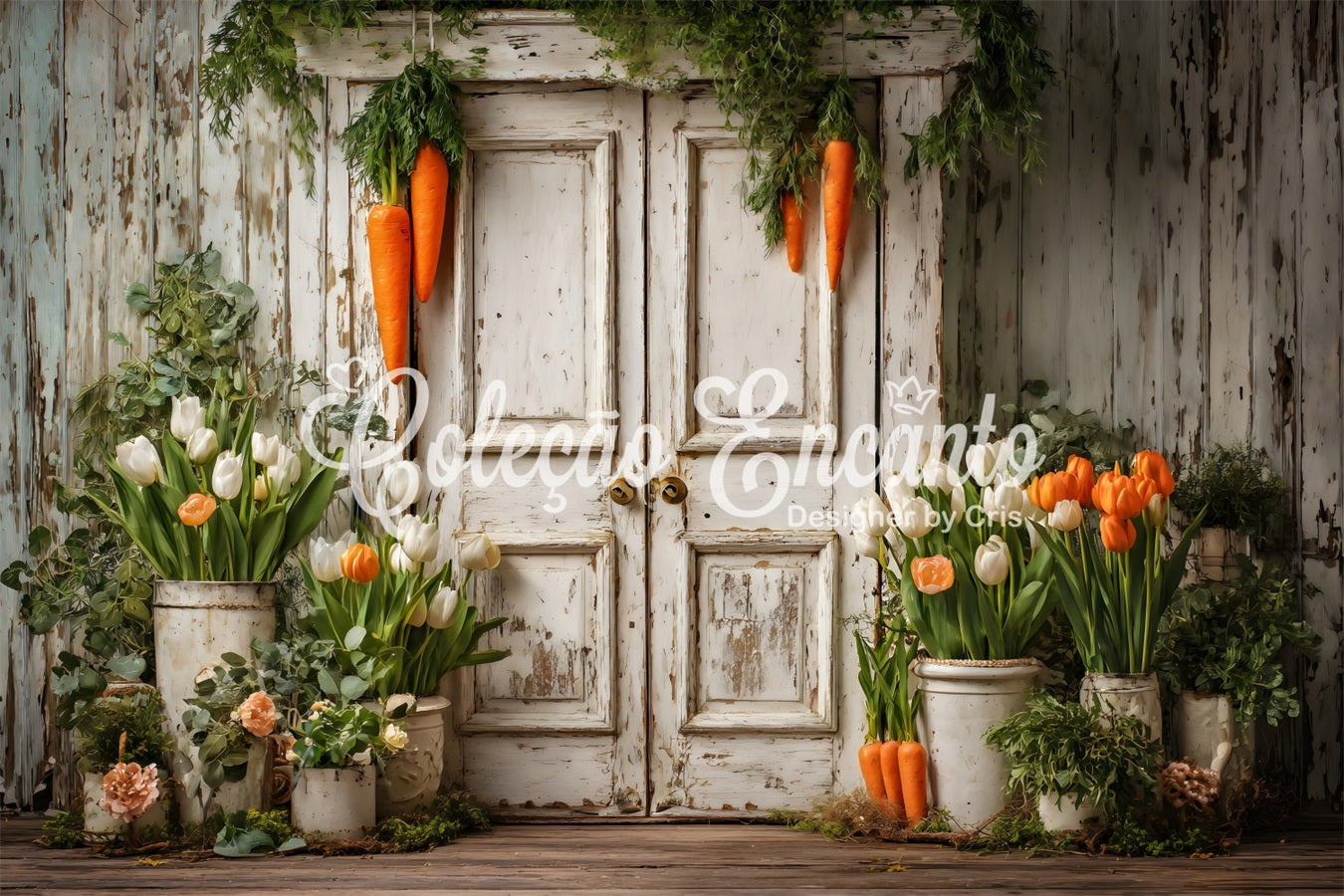 Easter Tulip Backdrop Rustic Carrot Door Blooms Easter Themed Backdrops By Magali