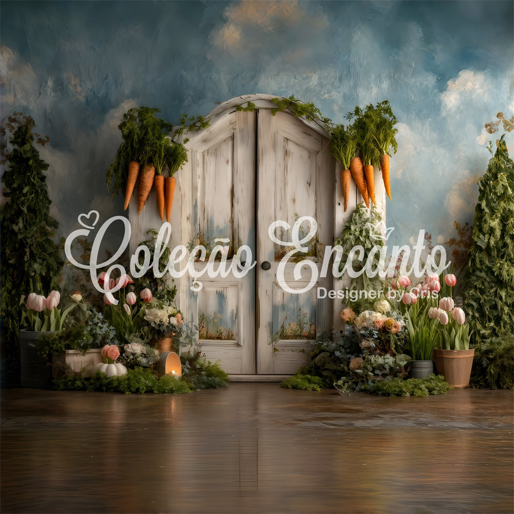 Easter Carrot Backdrop Arch Door Tulip Blooms Photo Shoot Easter Backdrop By Magali