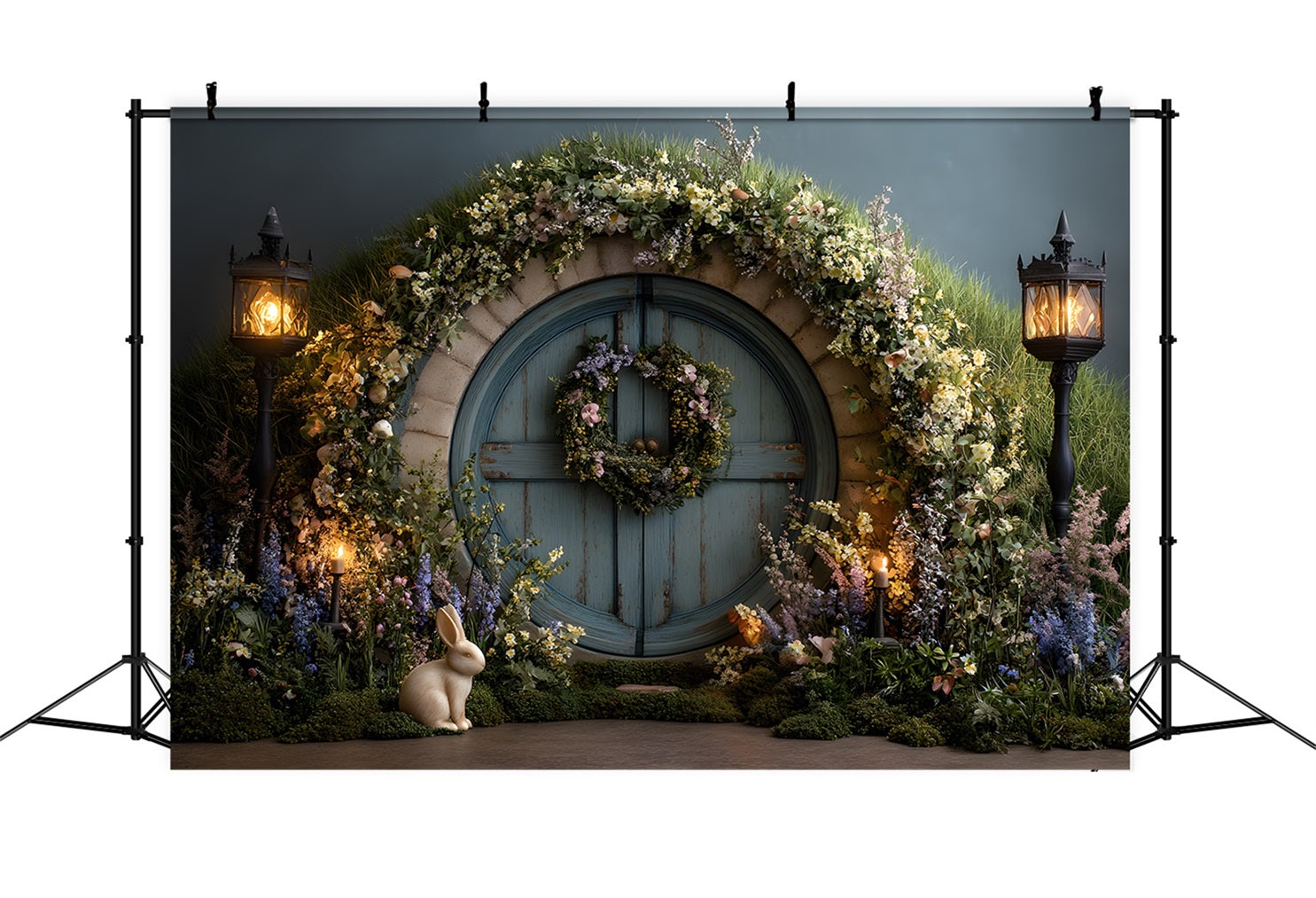 Bunny Burrow Backdrop Enchanted Moss Door Lantern Glow Easter Backdrops By Magali