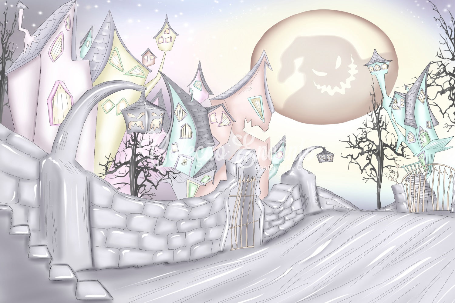 Newborn Photography Backdrop Haunted Village Crooked Moon Halloween Backdrops For Kids By Magali