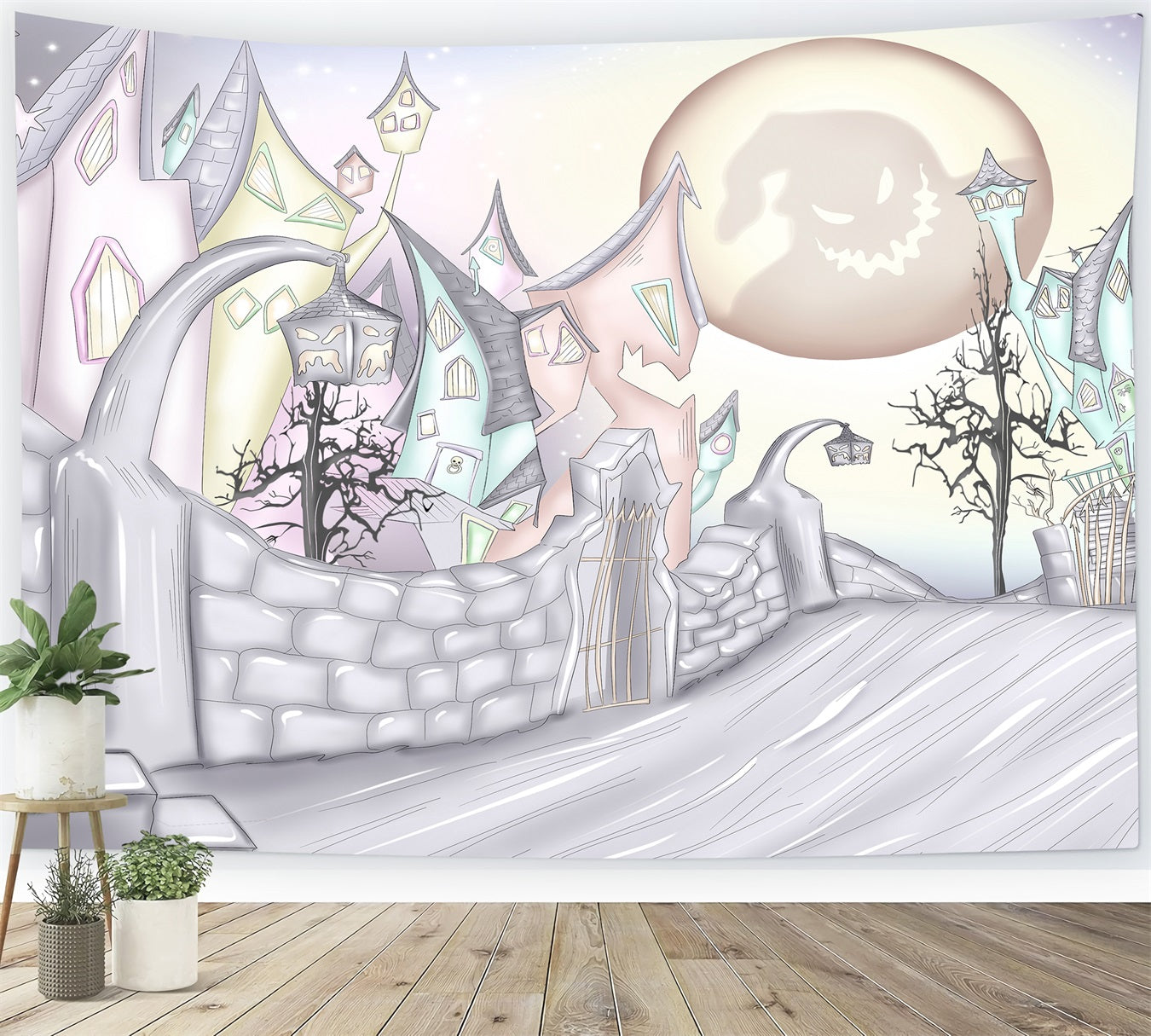 Newborn Photography Backdrop Haunted Village Crooked Moon Halloween Backdrops For Kids By Magali