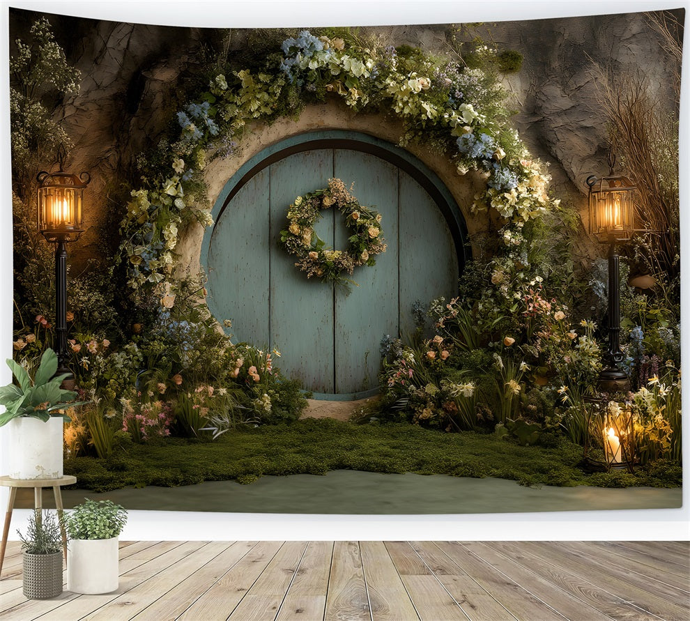 Easter Bunny Burrow Backdrop Enchanted Moss Door Lantern Glow Easter Photo Backdrops By Magali