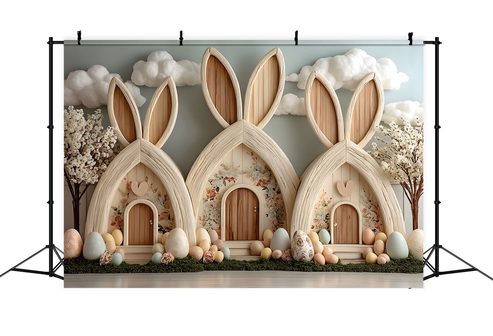 Egg Hunt Backdrop Pastel Bunny Cottage Village Display Easter Backdrop Photography By Magali