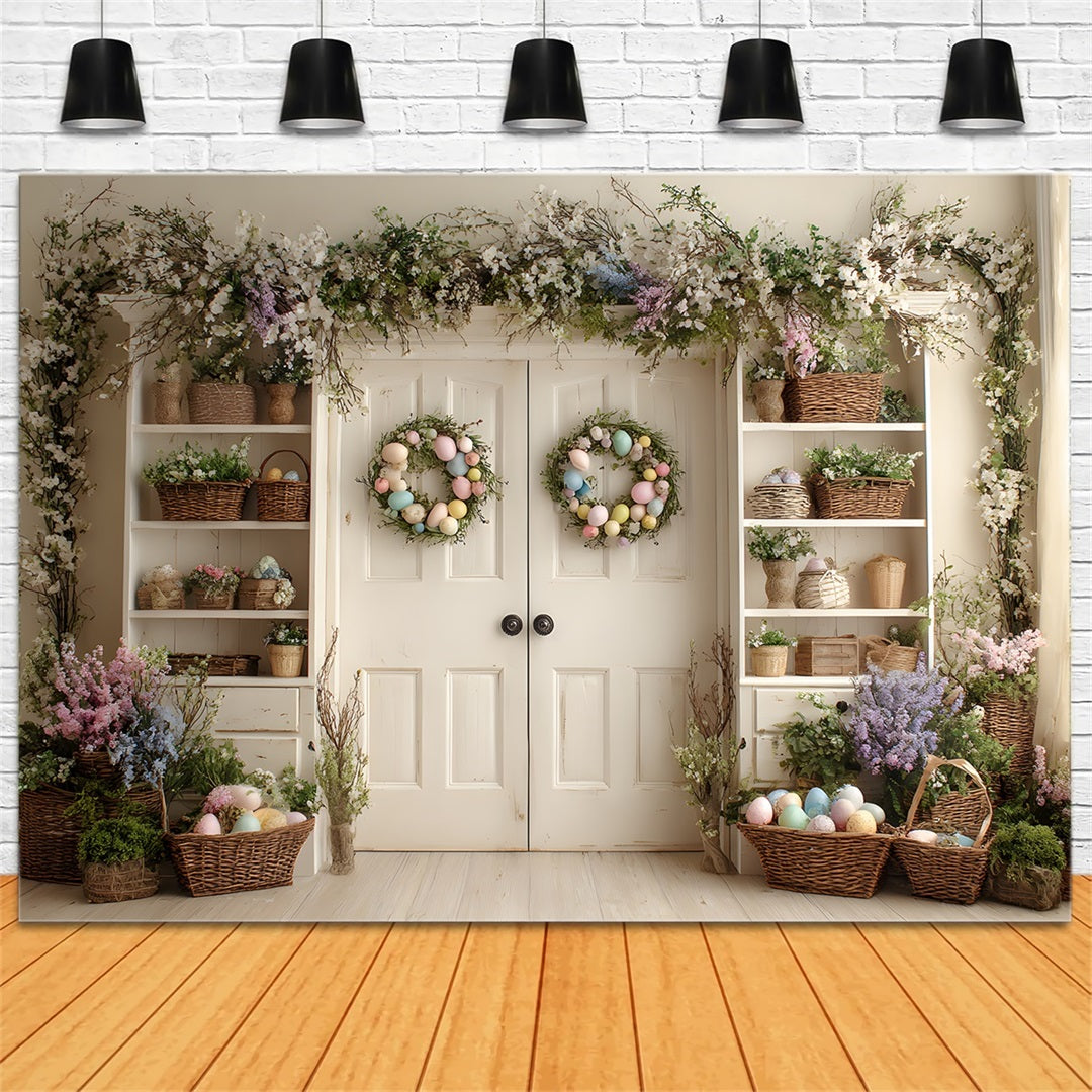 Easter Spring Floral Wreath Backdrop Cabinet Egg Wreaths Easter Picture Backdrops By Magali