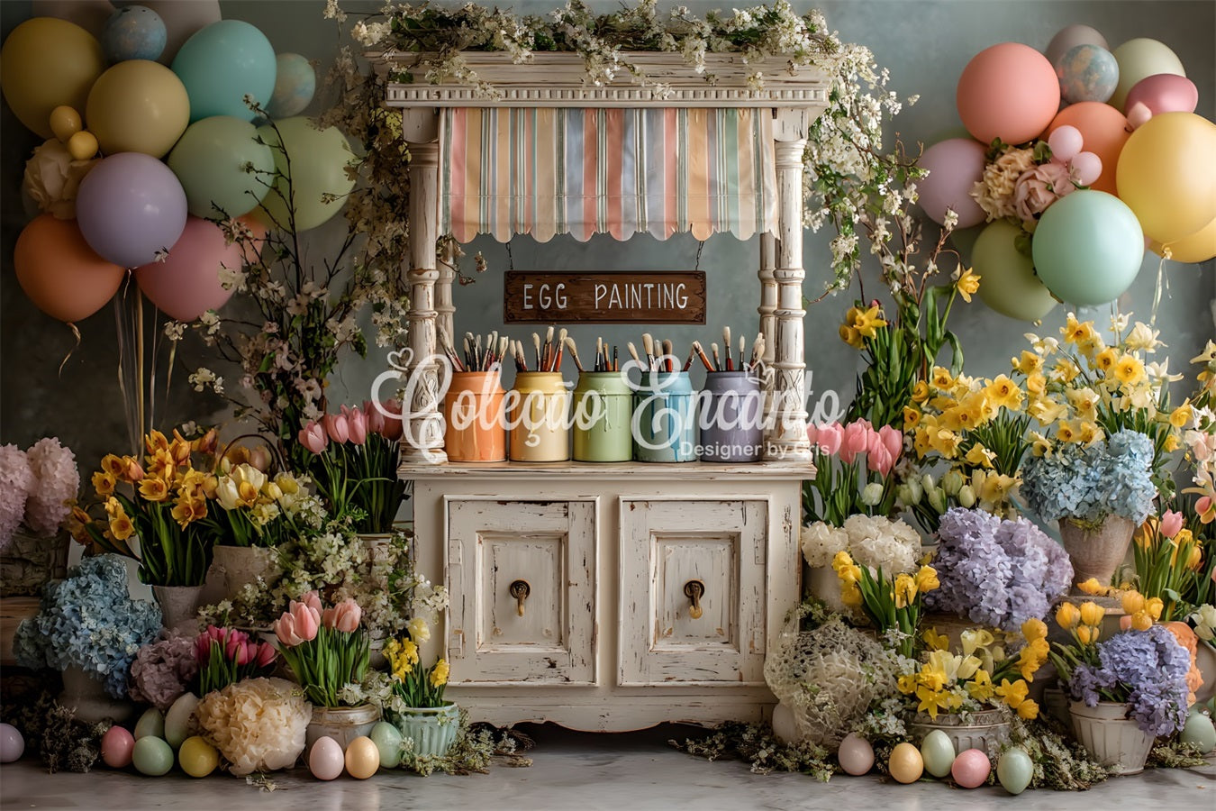 Easter Daffodil Backdrop Pastel Balloon Egg Painting Stand Easter Photo Backdrop Ideas By Magali