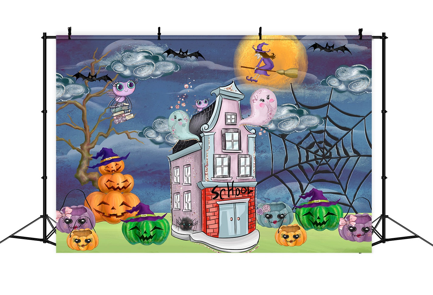 Newborn Backdrop Spooky School Pumpkin Witch Night Halloween Backdrop Kids By Magali