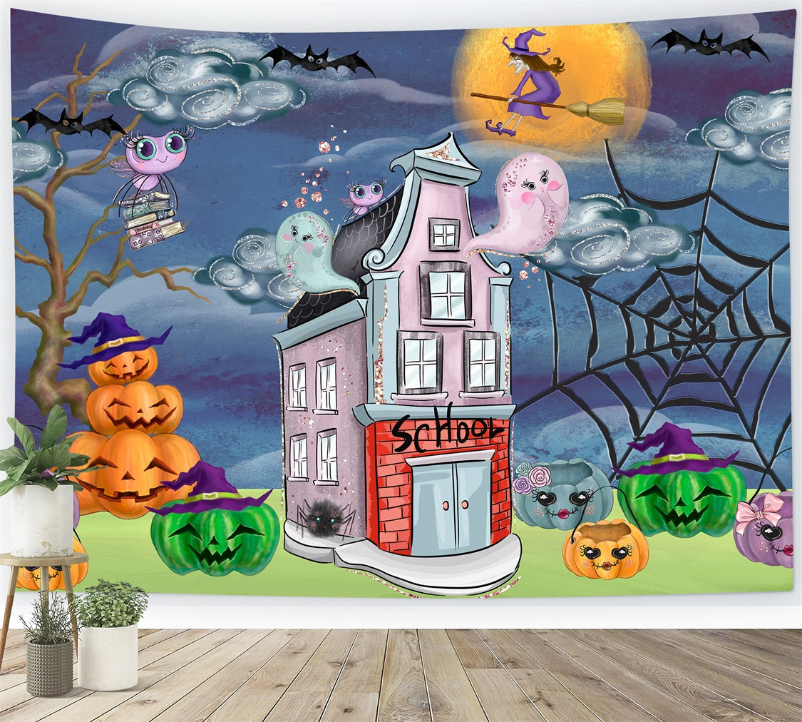 Newborn Backdrop Spooky School Pumpkin Witch Night Halloween Backdrop Kids By Magali