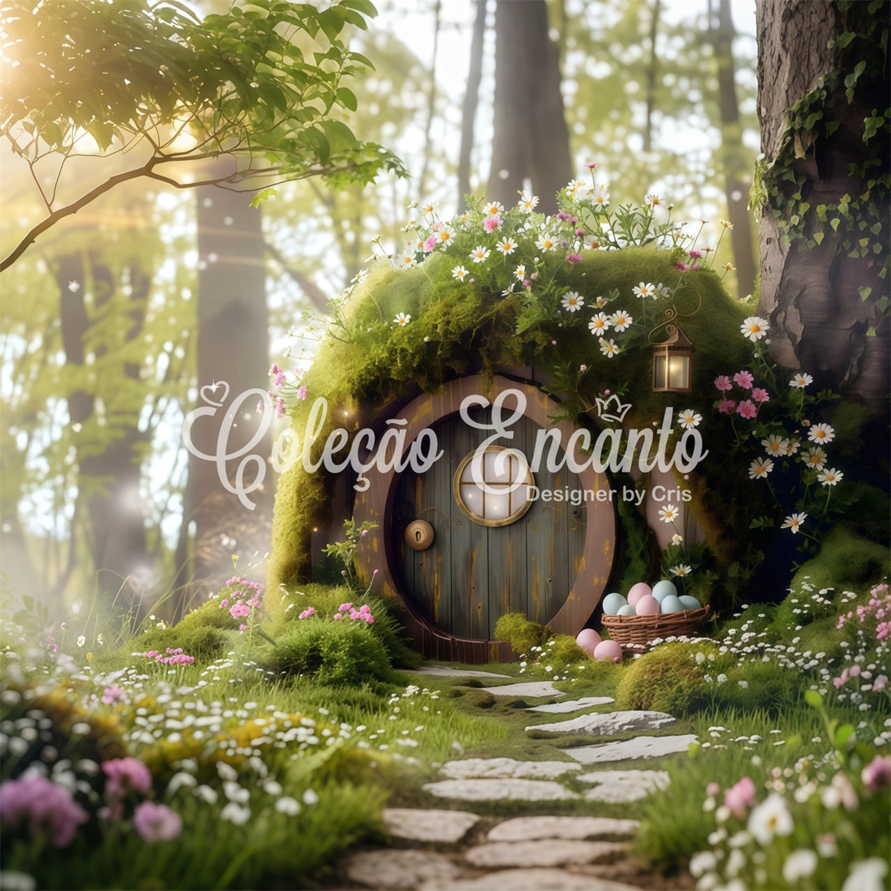 Bunny Burrow Backdrop Enchanted Moss Woodland Fairy Door Easter Backdrop For Photos By Magali