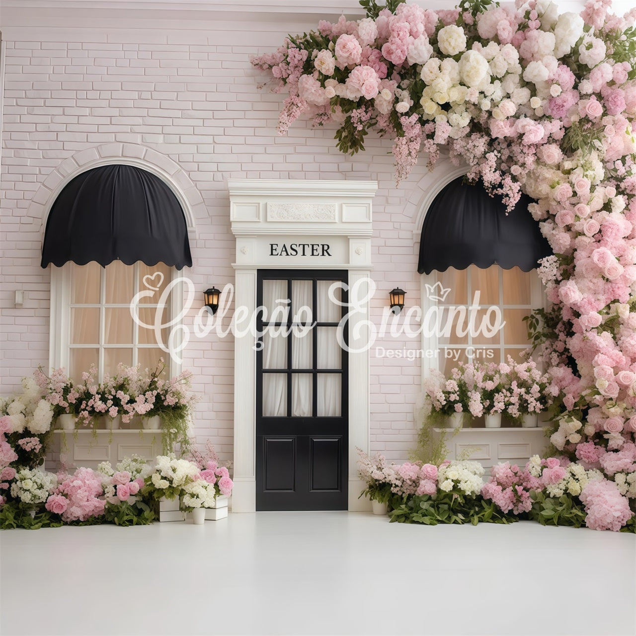 Easter Wreath Doorway Backdrop Pink Floral Brick Door Easter Picture Backdrop Ideas By Magali