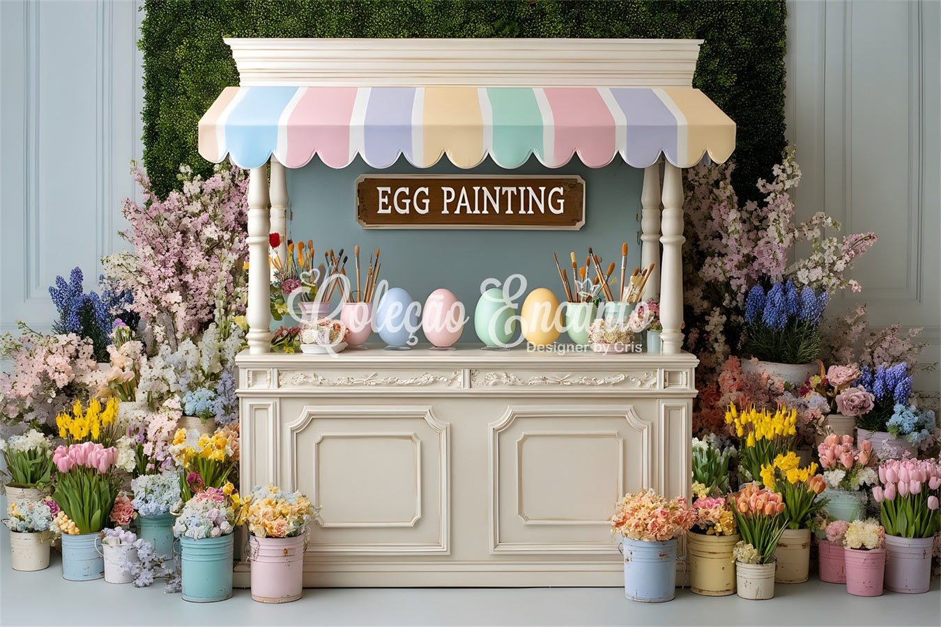 Easter Daffodil Backdrop Egg Painting Floral Stall Backdrop For Easter Pictures By Magali