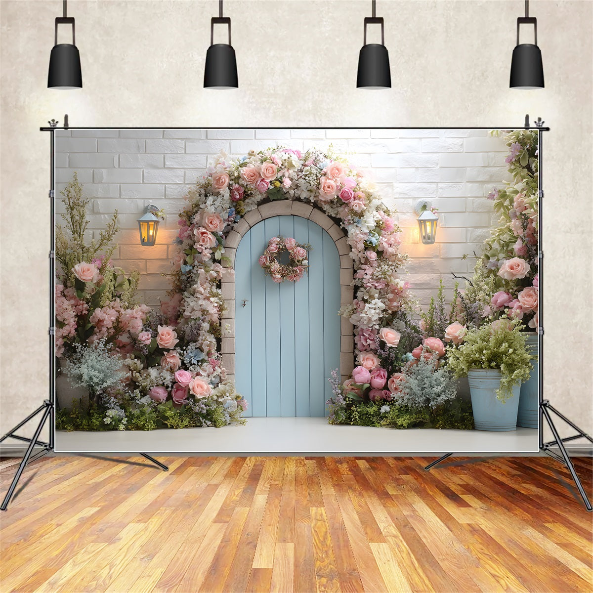 Easter Wreath Doorway Backdrop Floral Arch Blue Door Photography Easter Backdrop By Magali