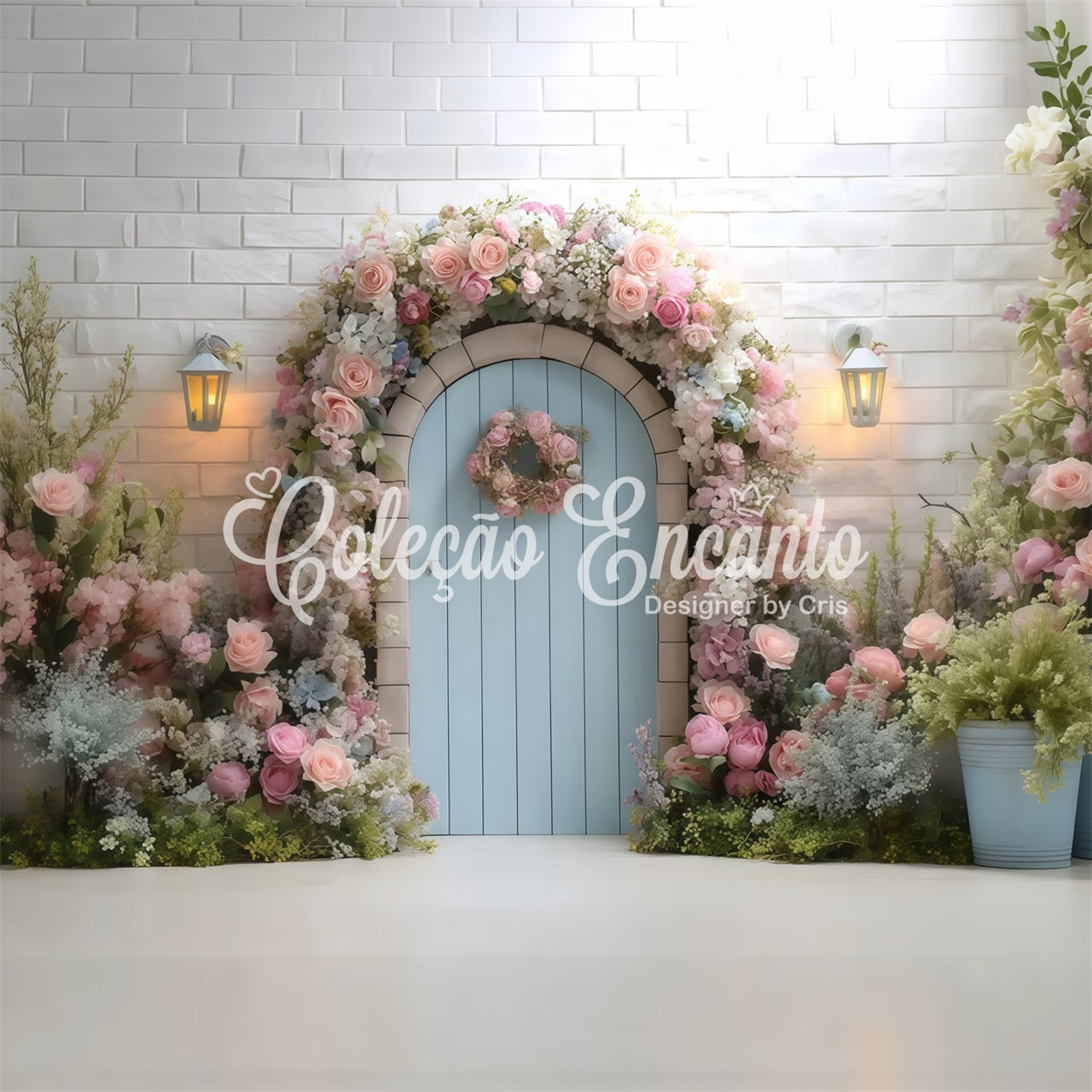 Easter Wreath Doorway Backdrop Floral Arch Blue Door Photography Easter Backdrop By Magali
