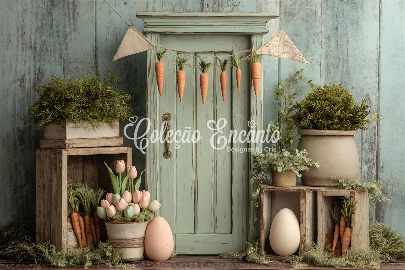 Carrot Backdrop Tulip Egg Rustic Wood Door Easter Backdrops For Photography By Magali