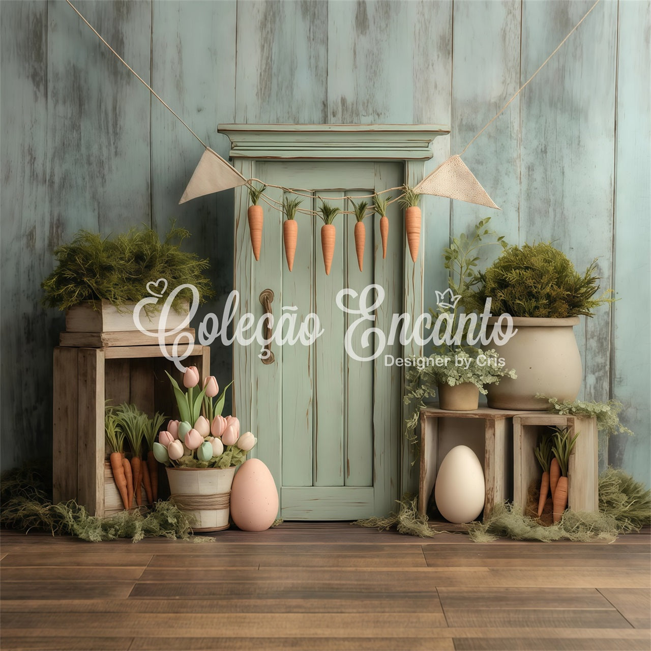 Carrot Backdrop Tulip Egg Rustic Wood Door Easter Backdrops For Photography By Magali