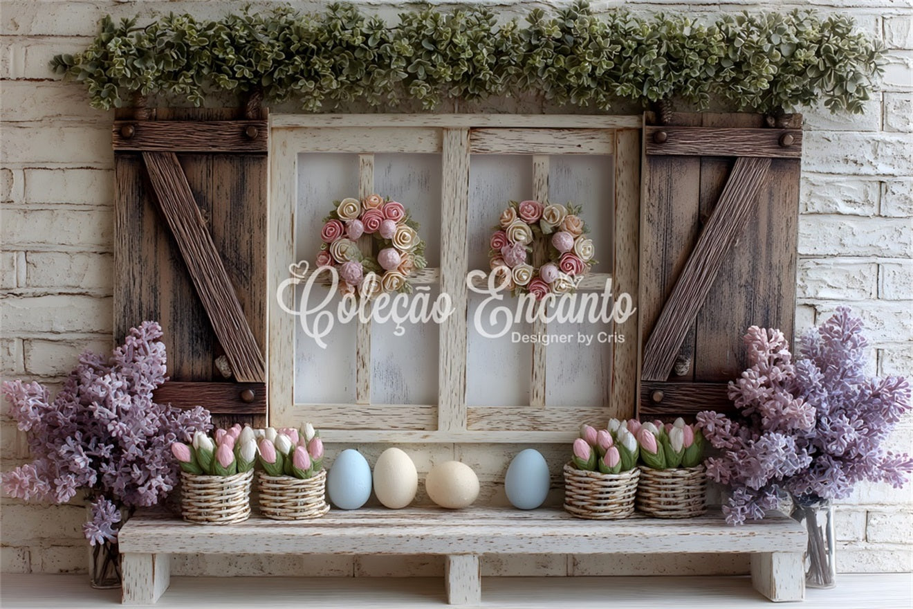 Easter Spring Backdrop Pastel Tulip Egg Window Easter Photography Backdrop By Magali