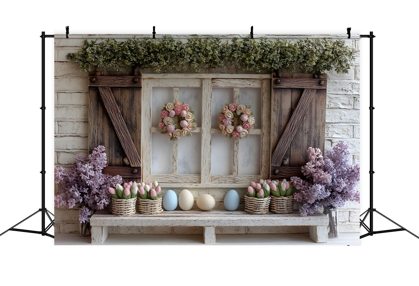 Easter Spring Backdrop Pastel Tulip Egg Window Easter Photography Backdrop By Magali