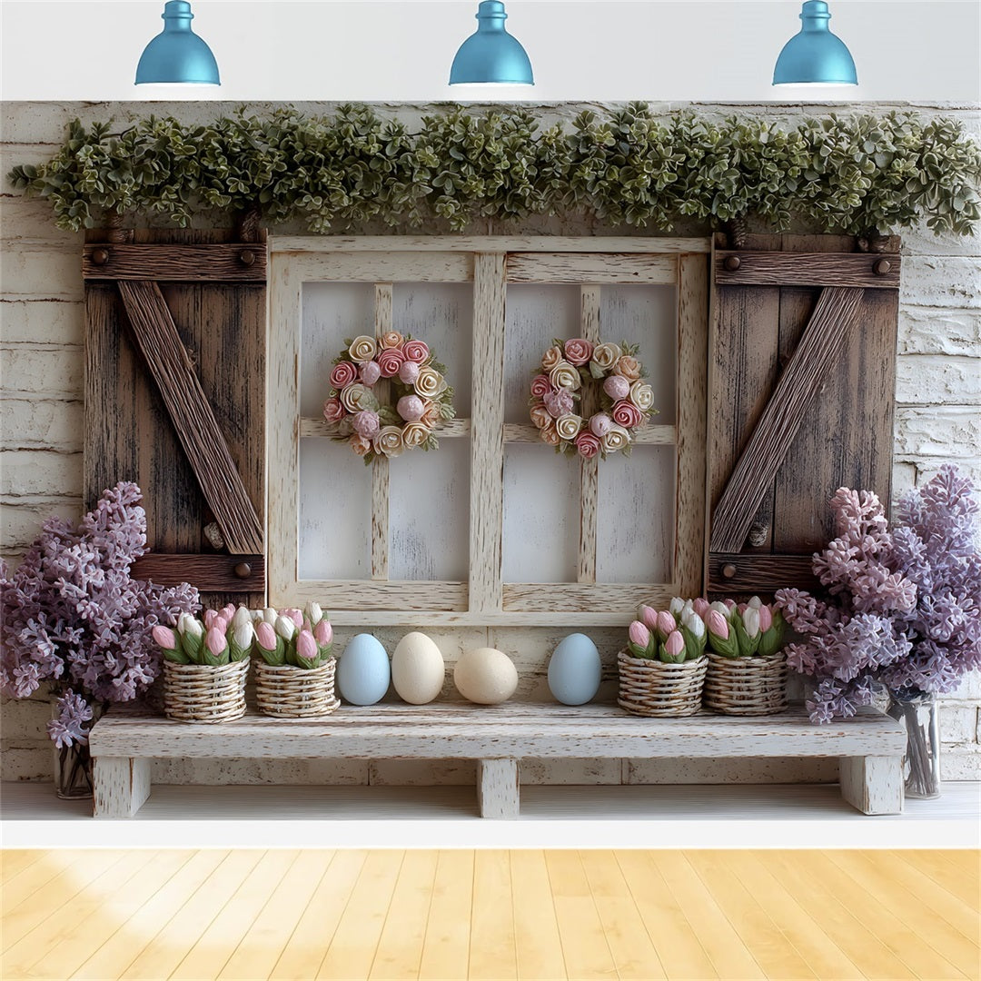 Easter Spring Backdrop Pastel Tulip Egg Window Easter Photography Backdrop By Magali