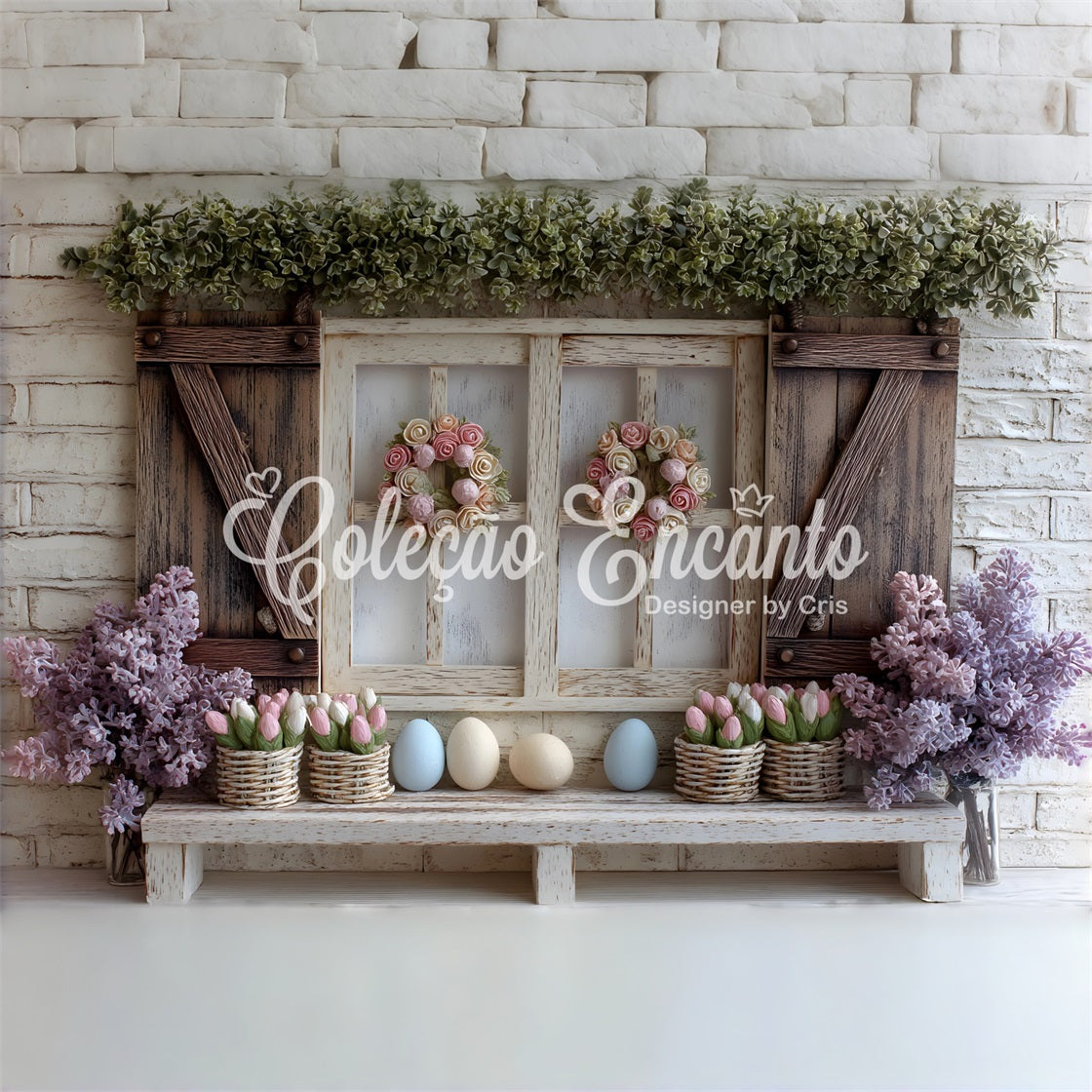 Easter Spring Backdrop Pastel Tulip Egg Window Easter Photography Backdrop By Magali