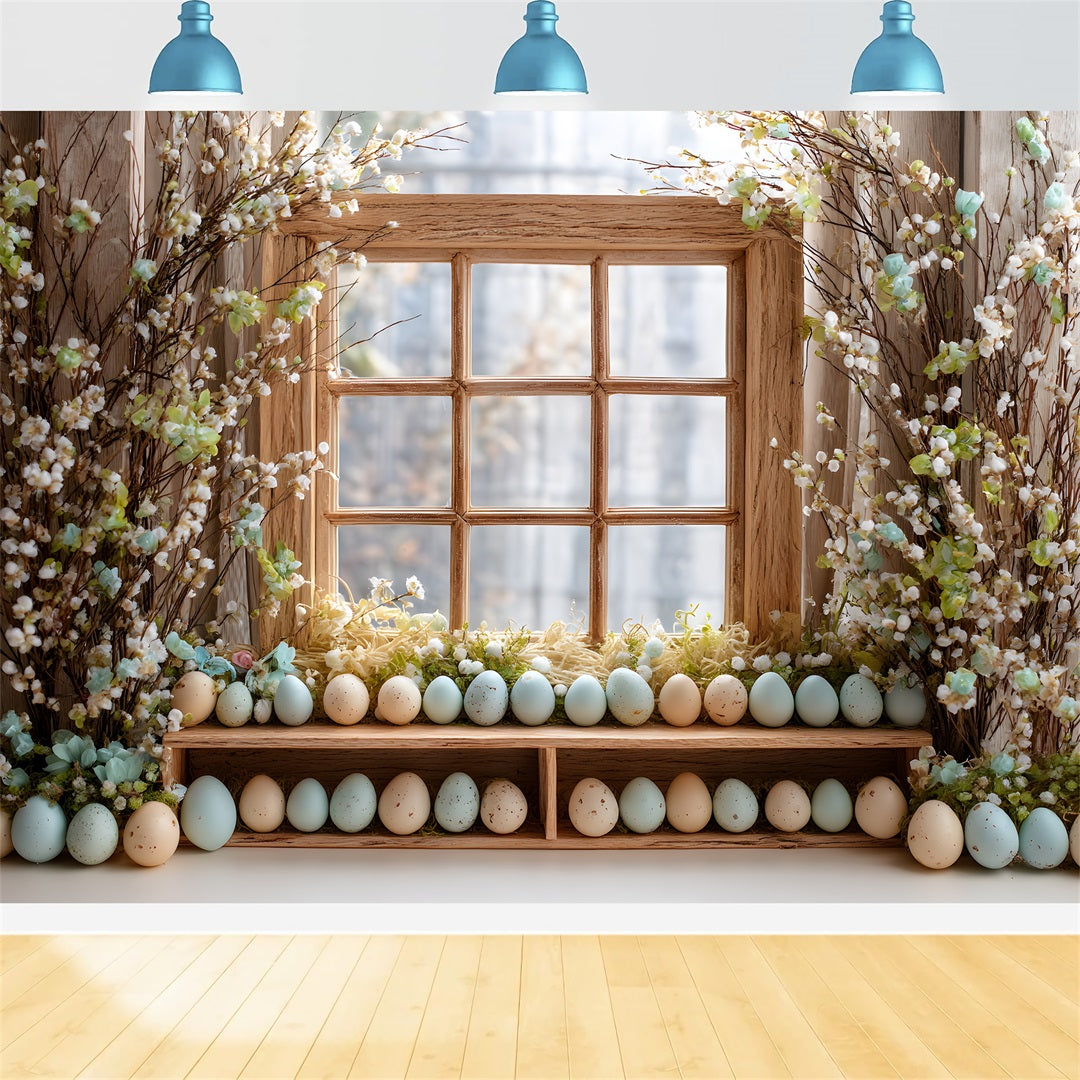 Easter Egg Backdrop Flower Blooms Wooden Window Photo Shoot Easter Backdrop By Magali