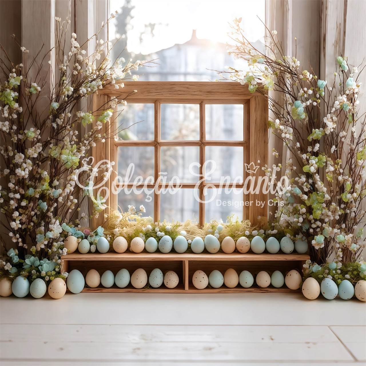 Easter Egg Backdrop Flower Blooms Wooden Window Photo Shoot Easter Backdrop By Magali