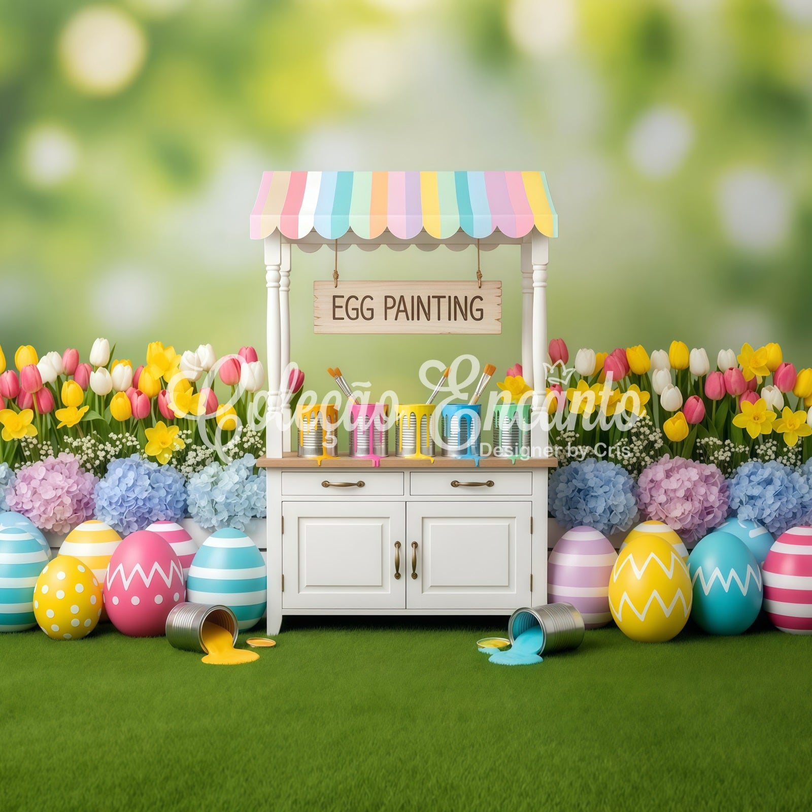 Easter Tulip Backdrop Egg Painting Flower Stall Easy Easter Backdrops By Magali