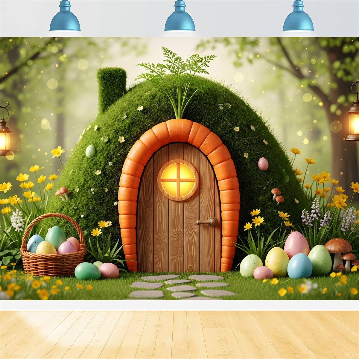 Easter Natural Backdrop Carrot Door Mossy Egg House Outdoor Easter Backdrops By Magali