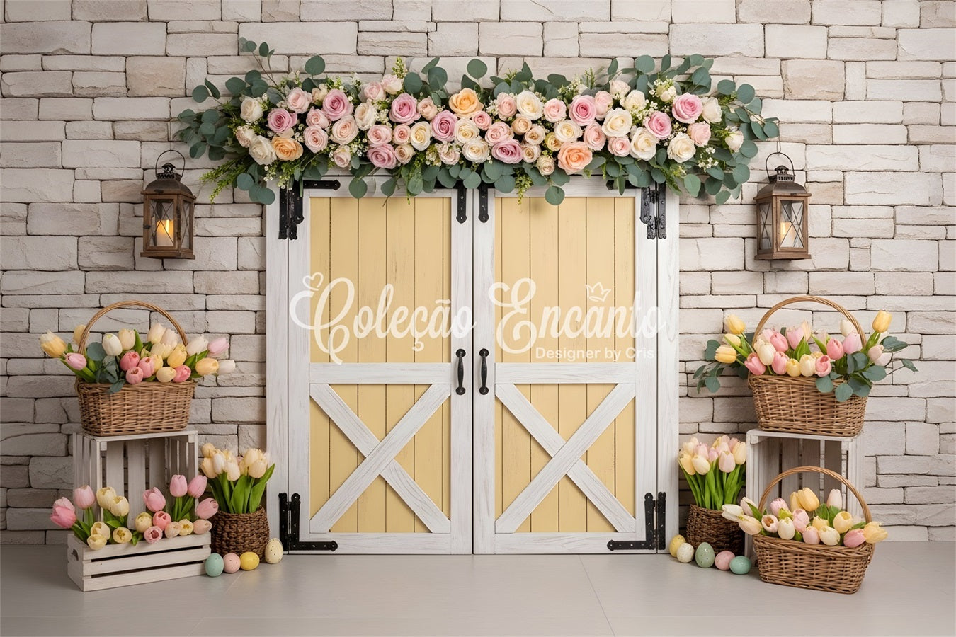 Easter Wreath Doorway Backdrop Yellow Door Tulip Egg Basket Easter Backdrop Pictures By Magali