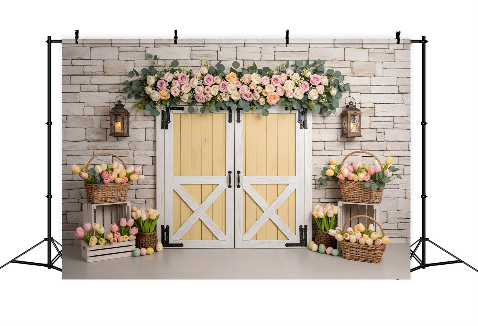 Easter Wreath Doorway Backdrop Yellow Door Tulip Egg Basket Easter Backdrop Pictures By Magali
