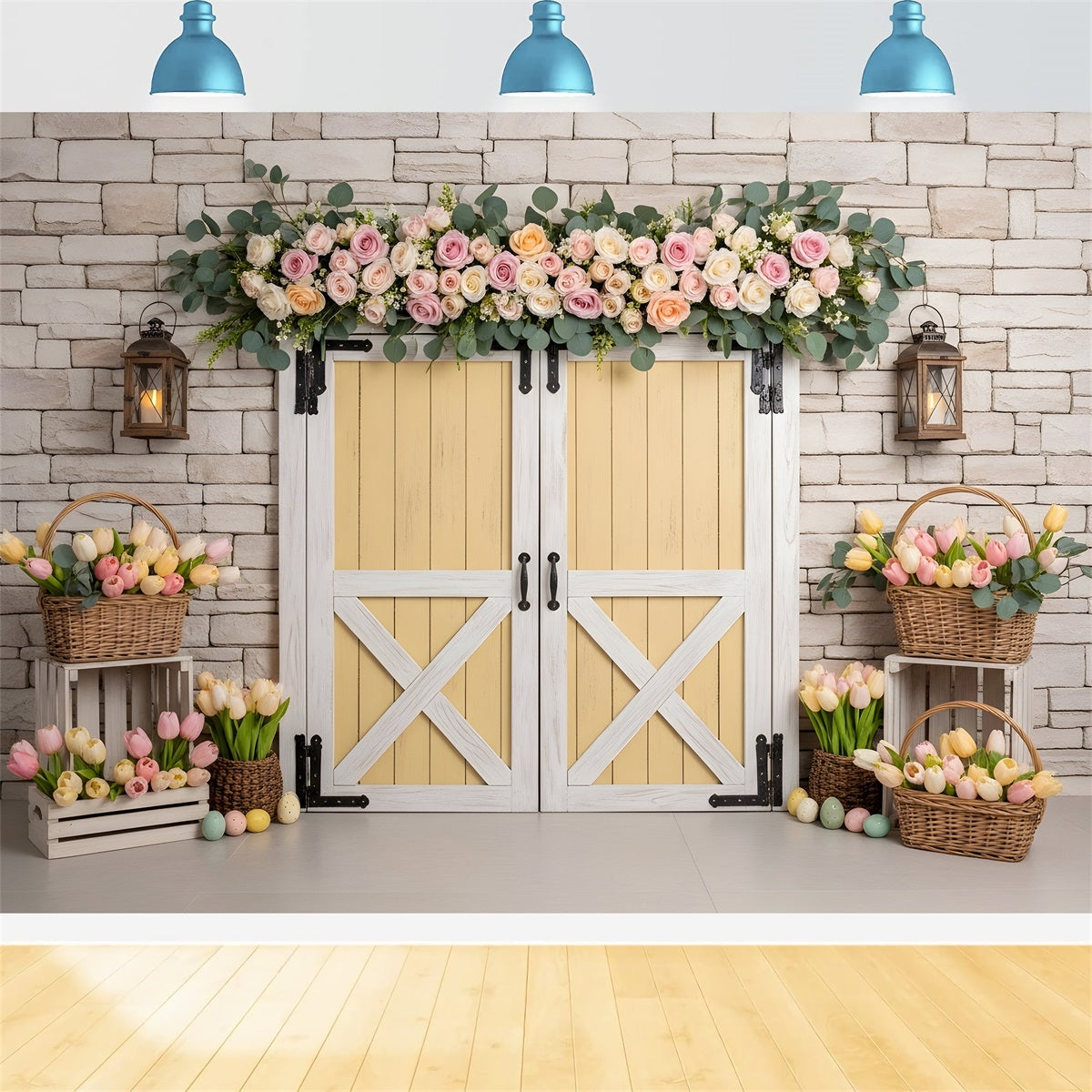 Easter Wreath Doorway Backdrop Yellow Door Tulip Egg Basket Easter Backdrop Pictures By Magali