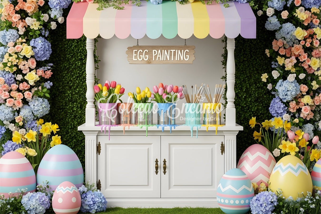 Easter Daffodil Backdrop Egg Painting Floral Stall Photo Backdrops Easter By Magali