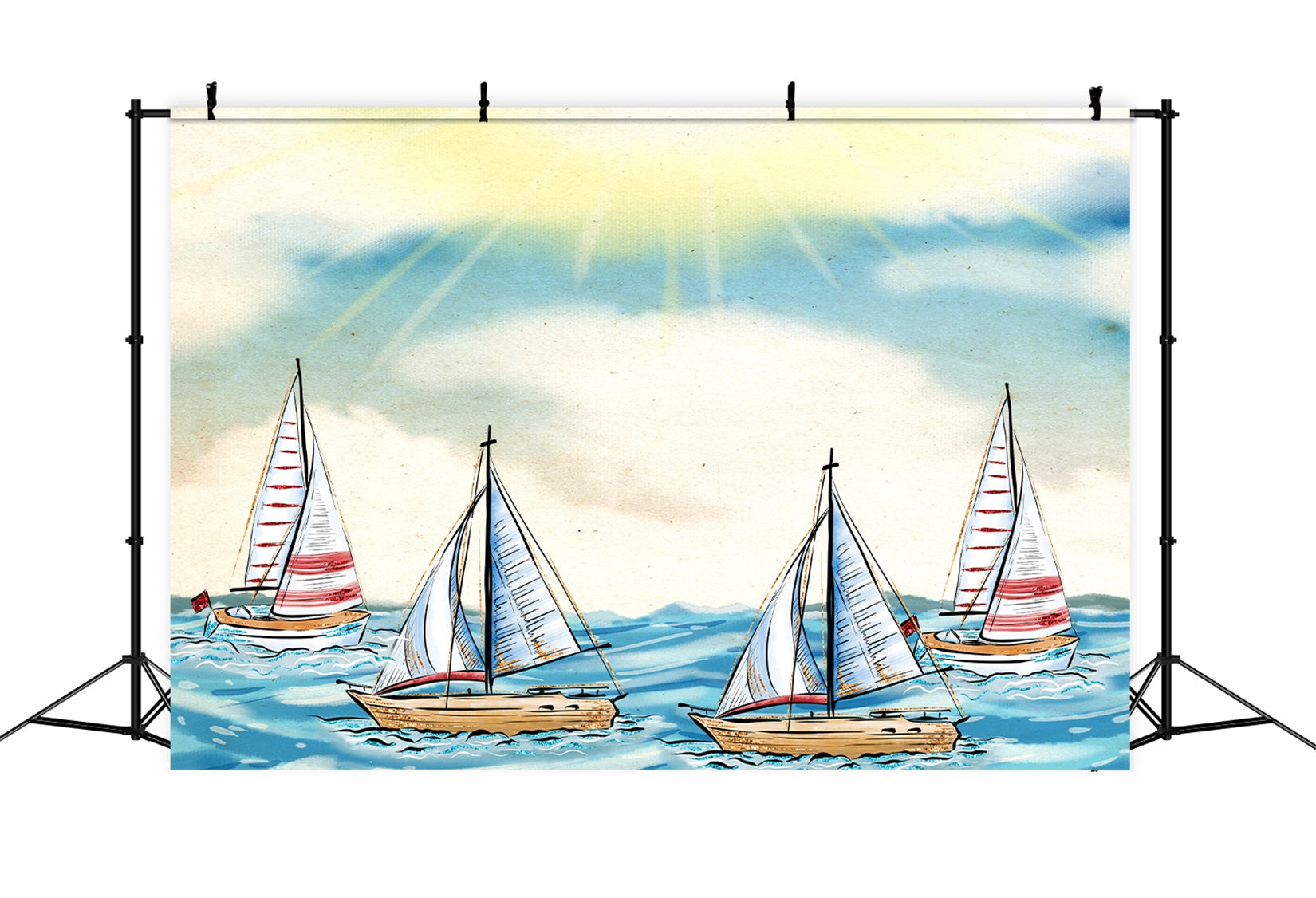 Newborn Photography Backdrop Sunny Ocean Sailboat Horizon Kids Photo Backdrop By Magali