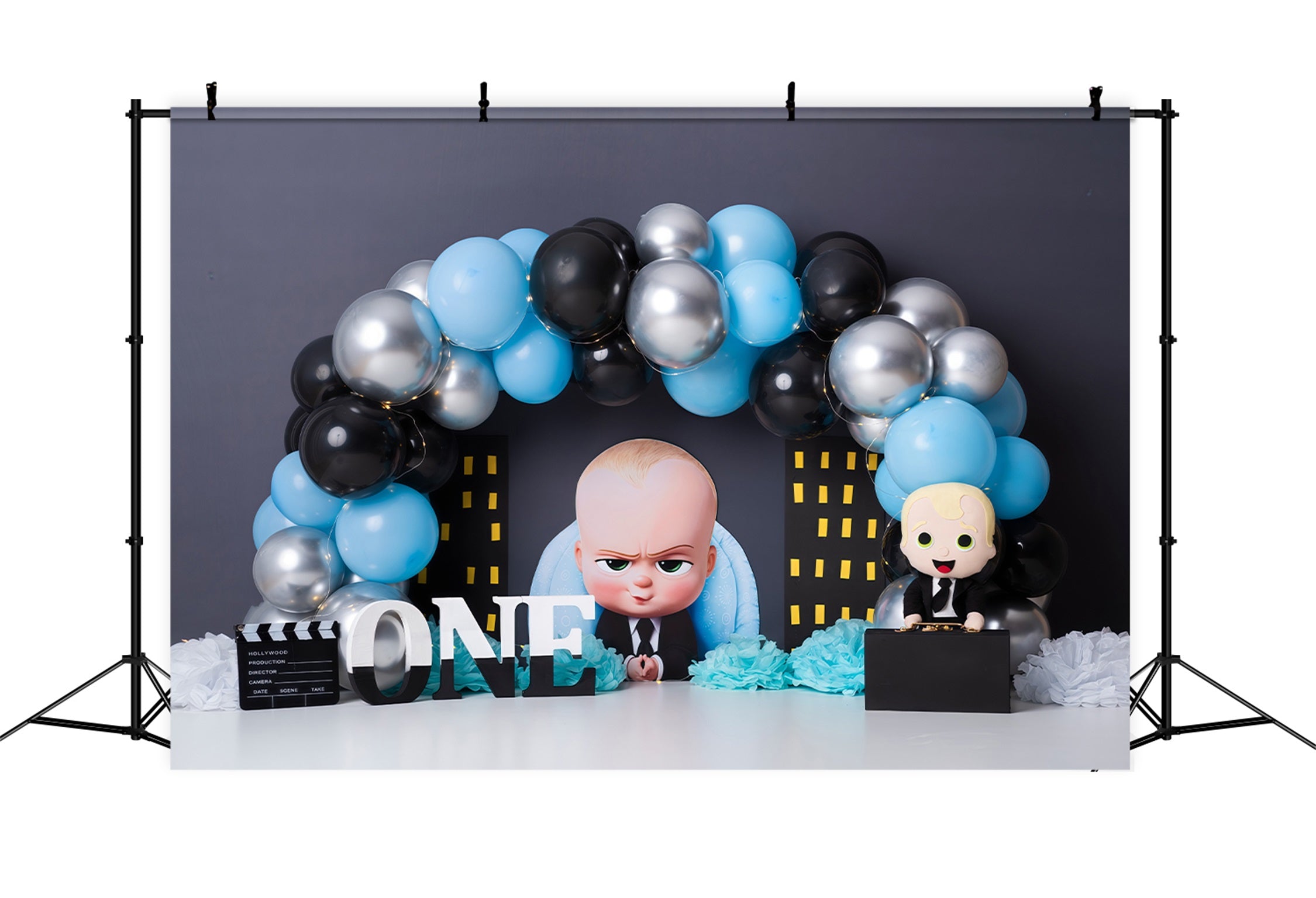 Children Backdrop Blue Black Balloon City Boss Kids Birthday Backdrop By Magali