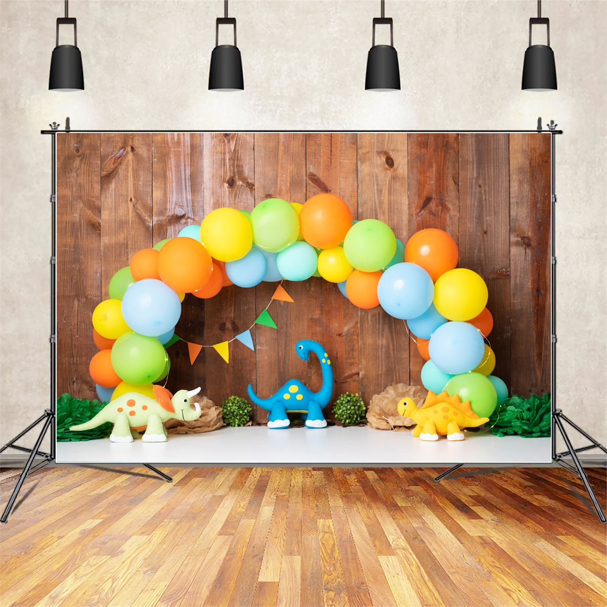 Newborn Photo Backdrops Colorful Balloon Dinosaur Party Arch Children Backdrop By Magali