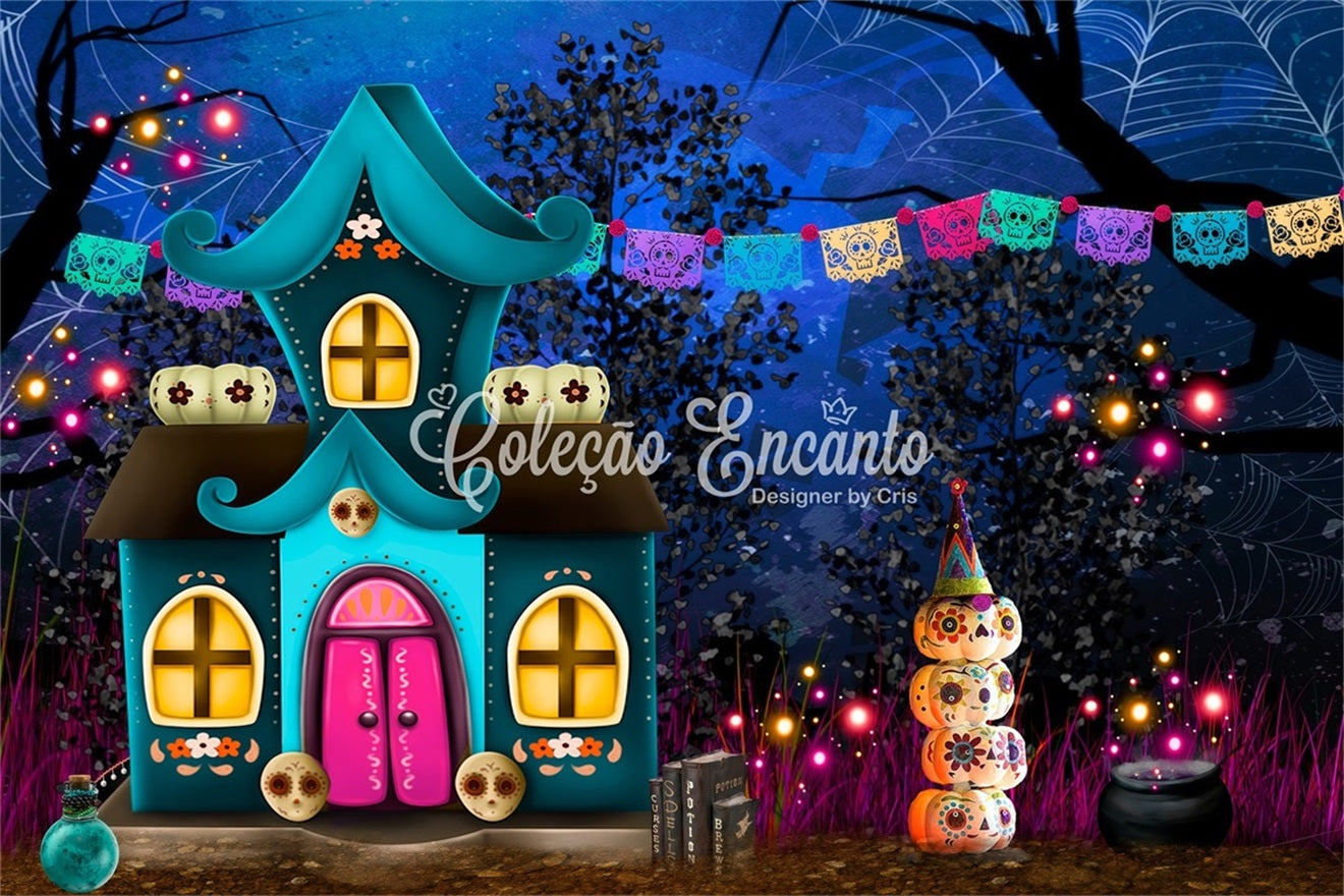 Childrens Photo Backdrops Skull Pumpkin Fantasy House Kids Halloween Photo Backdrop By Magali