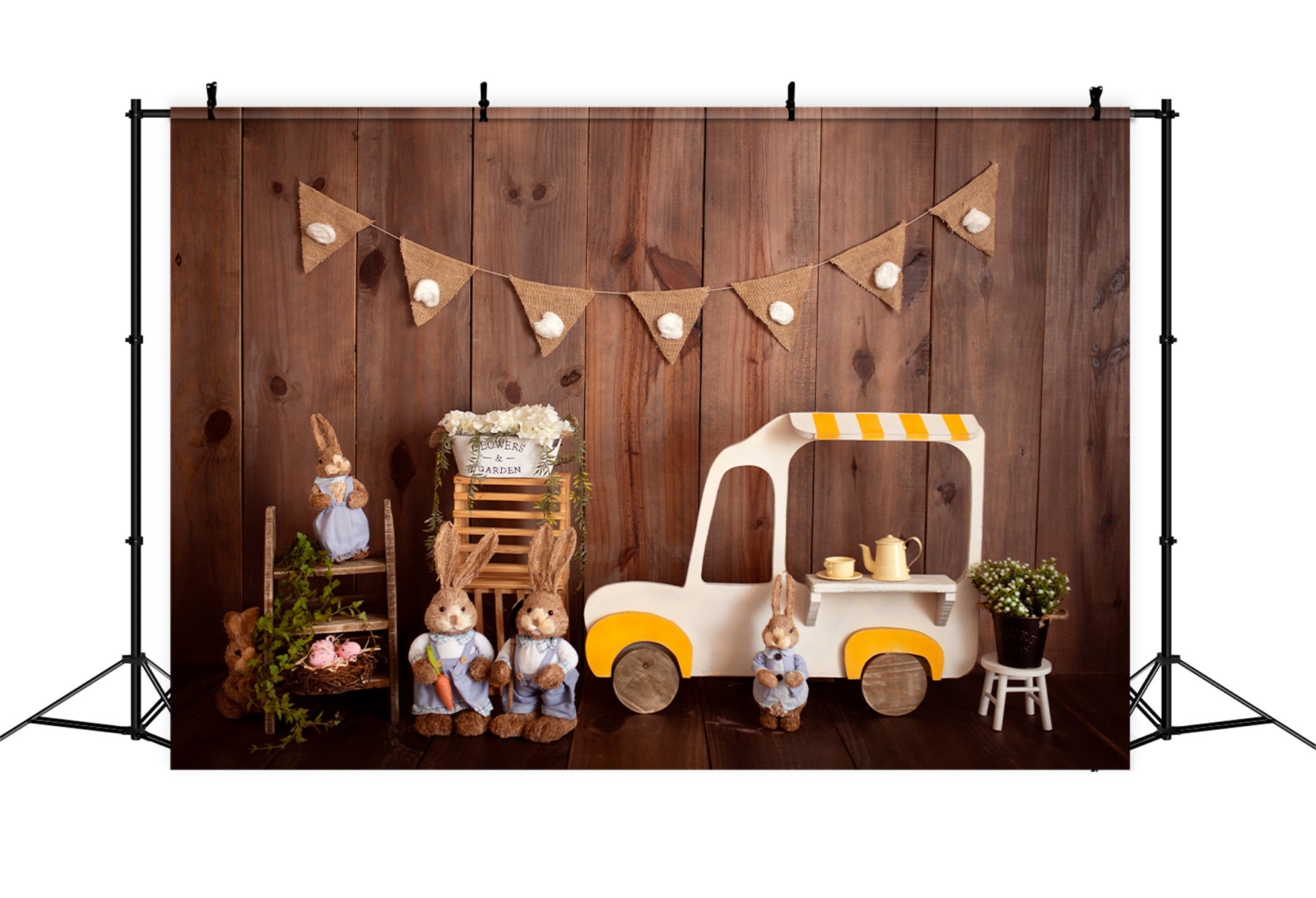 Children Backdrops Wooden Bunny Ice Cream Cart Easter Photo Backdrop By Magali