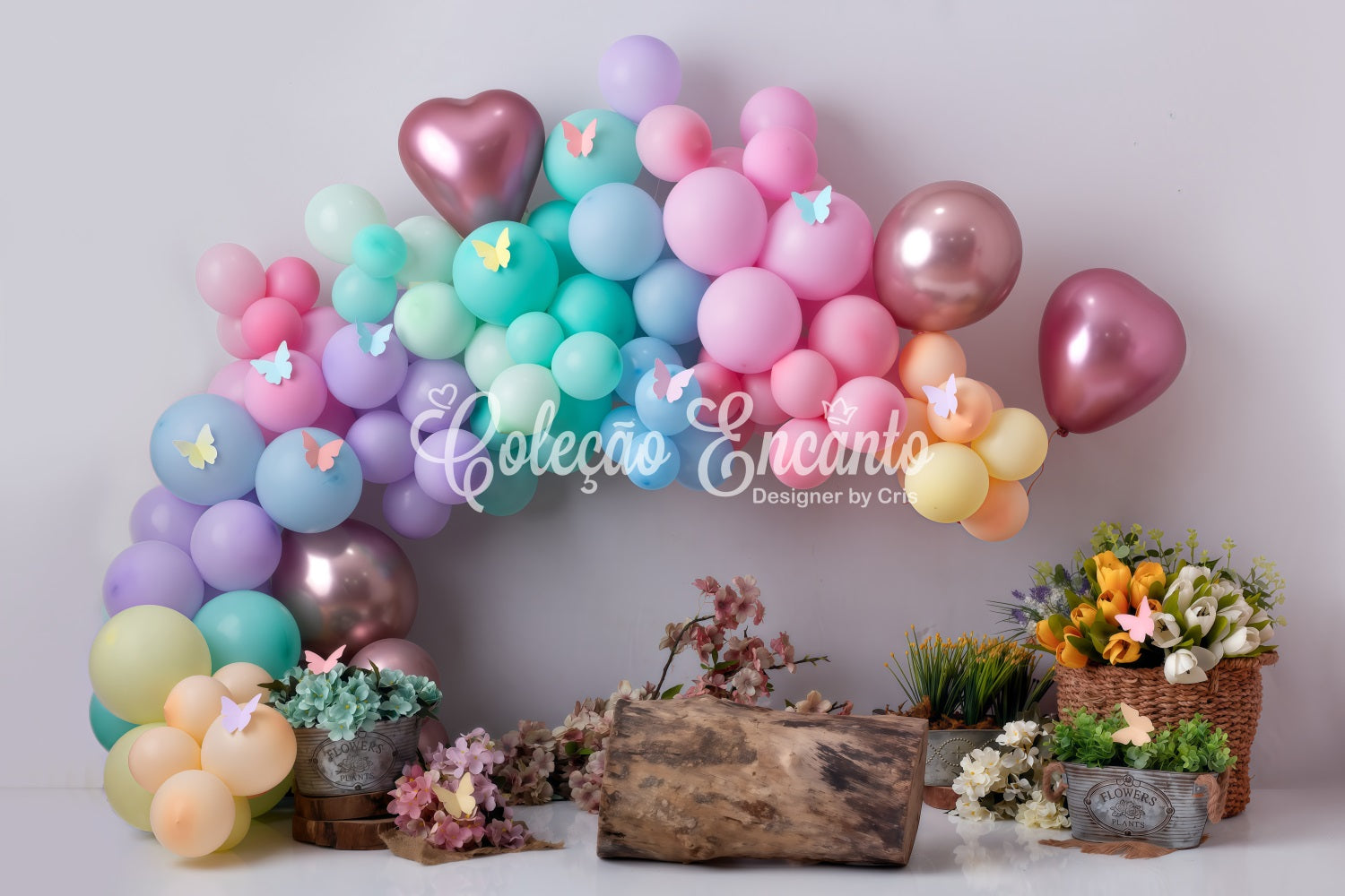 Children Backdrop Pastel Butterfly Balloon Flower Newborn Photo Backdrop By Magali