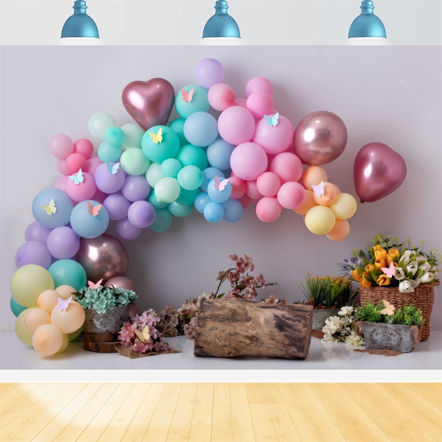 Children Backdrop Pastel Butterfly Balloon Flower Newborn Photo Backdrop By Magali
