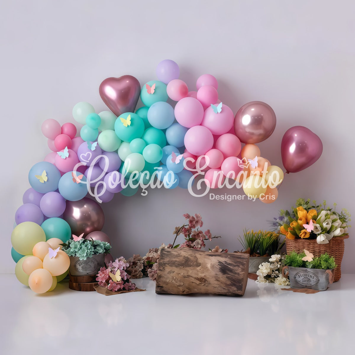 Children Backdrop Pastel Butterfly Balloon Flower Newborn Photo Backdrop By Magali