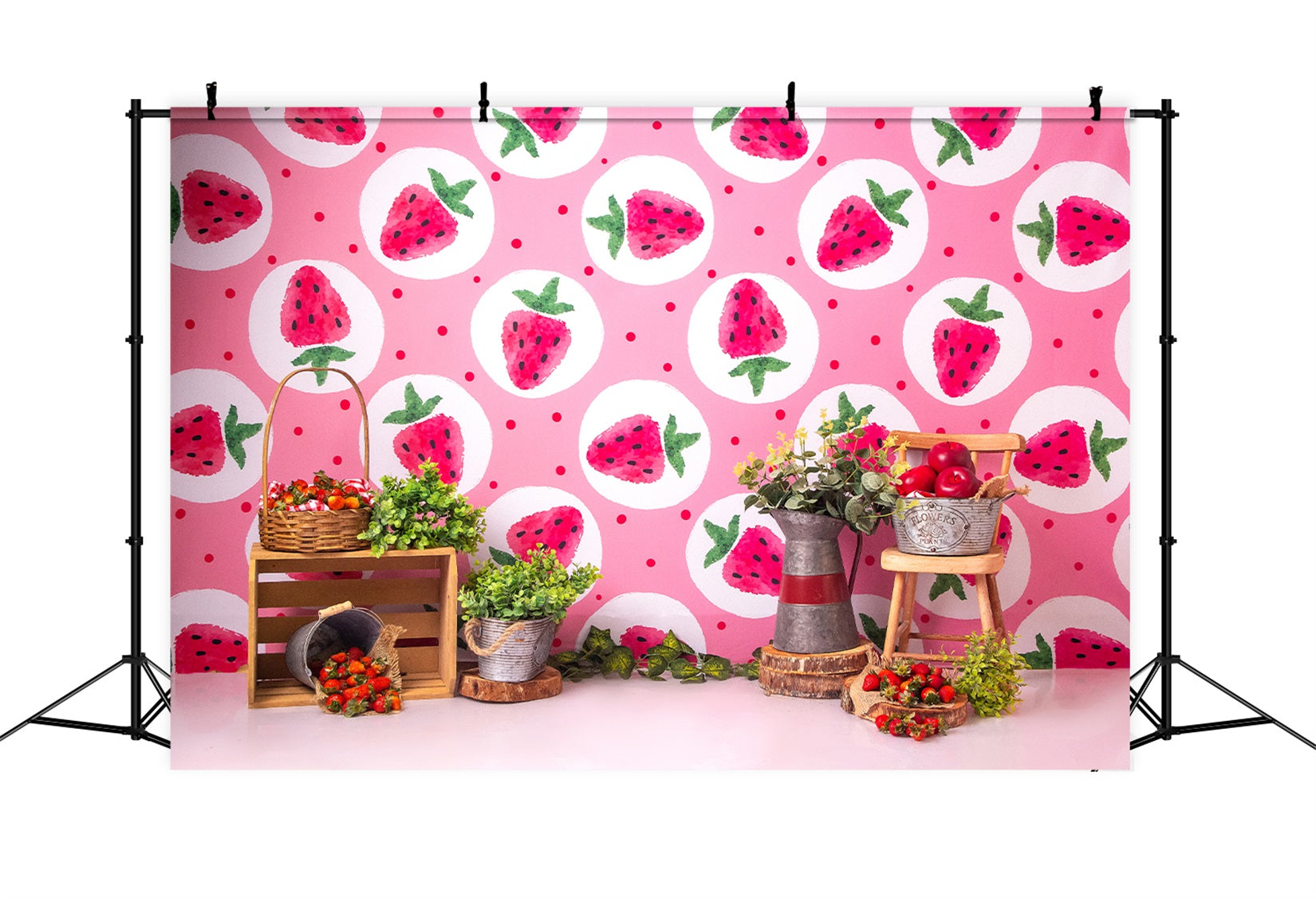 Childrens Backdrops Pink Strawberry Picnic Farm Stand Kids Photography Backdrop By Magali